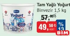 BİNVEZİR TAM YAĞLI YOĞURT 1,5 KG